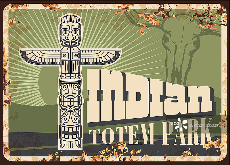 印第安部落图腾柱生锈的金属标志图片素材