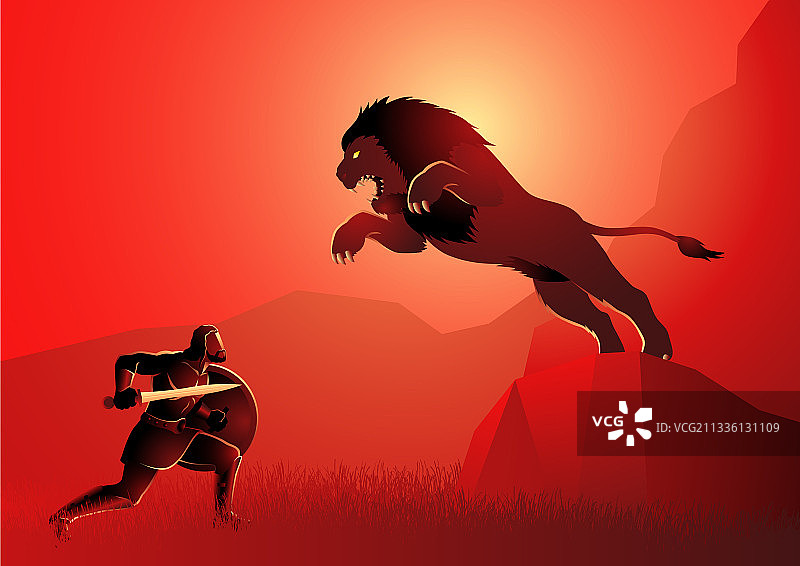 赫拉克勒斯或赫拉克勒斯与尼米亚狮子搏斗图片素材