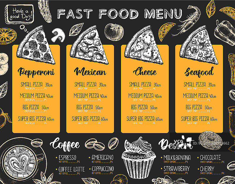餐厅披萨菜单设计装饰效果图图片素材