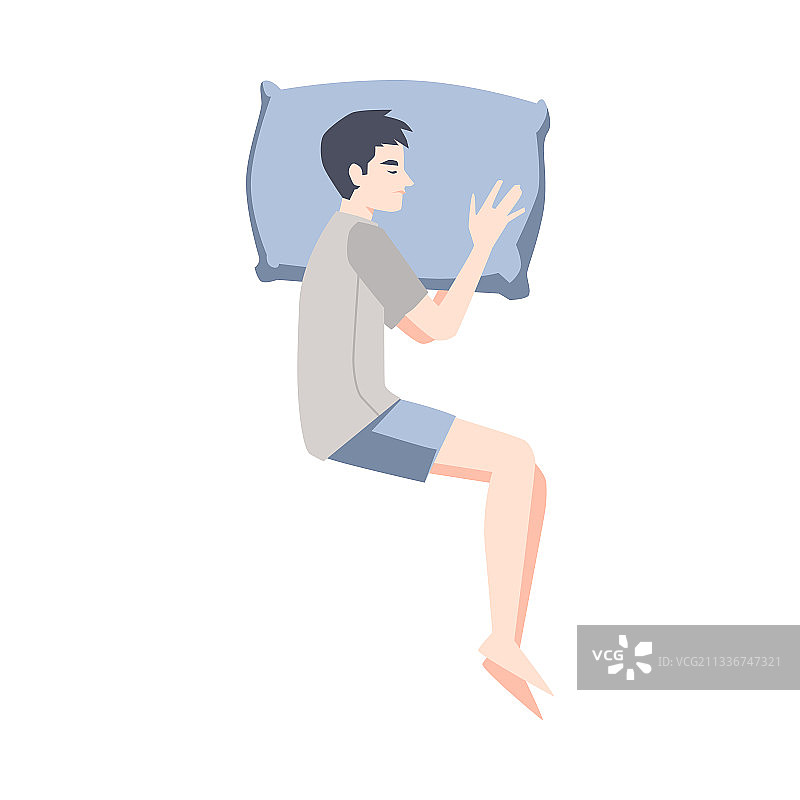 男人卡通人物用枕头平躺着睡觉图片素材