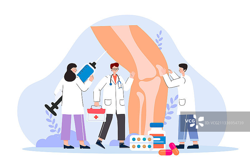 医生治疗膝关节相关疾病矢量插画图片素材