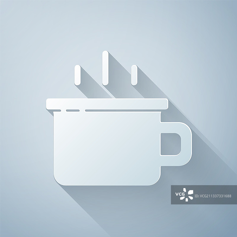 剪纸咖啡杯图标孤立在灰色图片素材