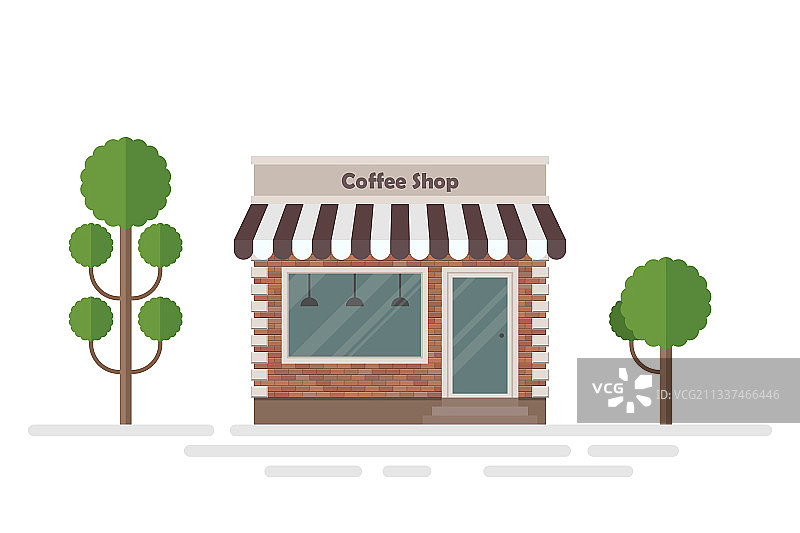咖啡店大楼和树木图片素材