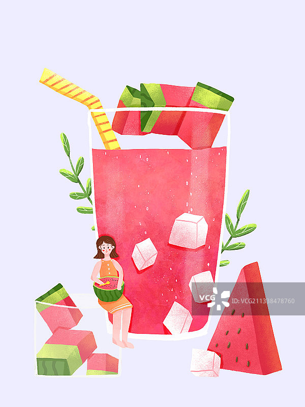 夏日人物和清凉水果饮品插画图片素材