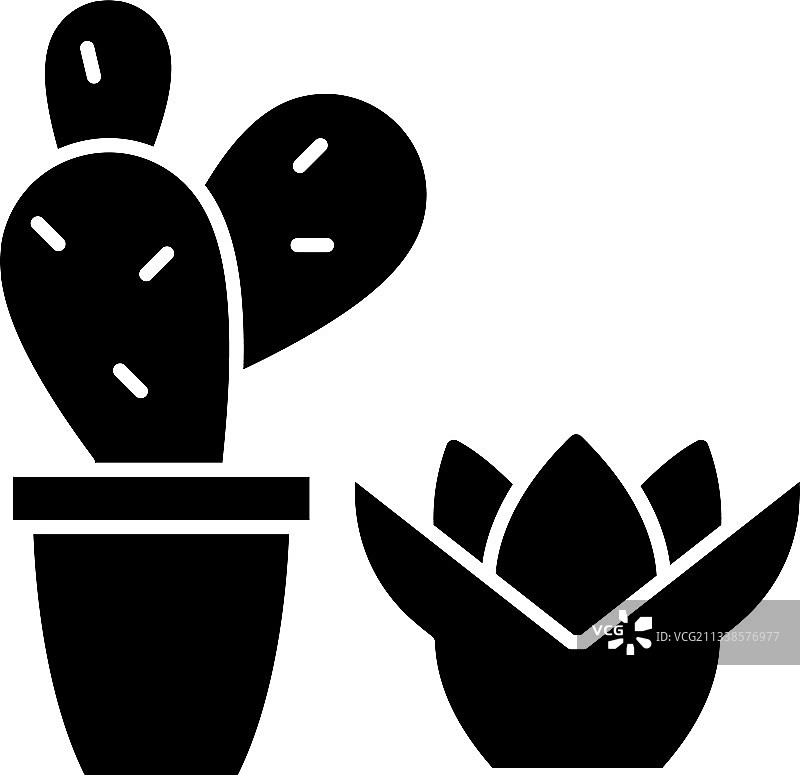 多肉植物和仙人掌的黑色象形图标图片素材
