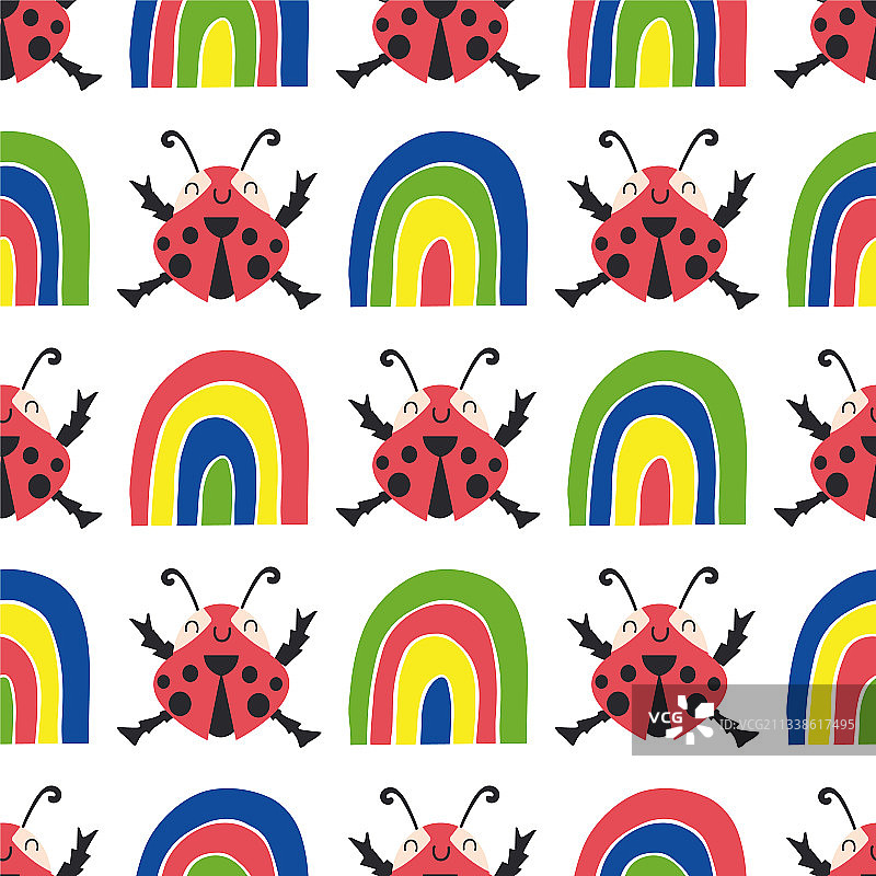 可爱的瓢虫和彩虹天衣无缝图片素材