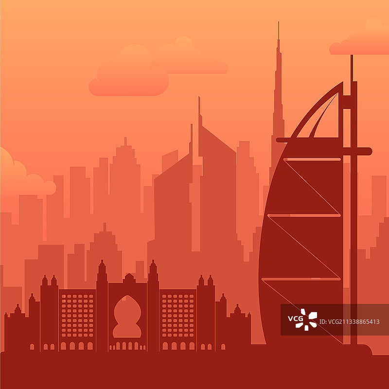 迪拜阿联酋著名的城市景观背景图片素材