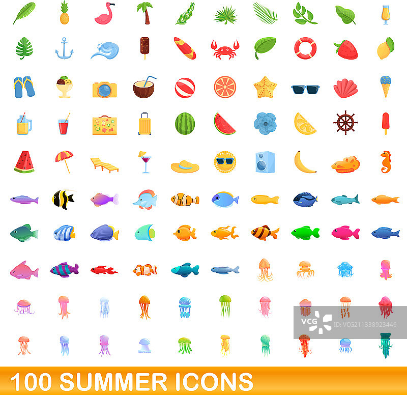 100夏季图标设置卡通风格图片素材