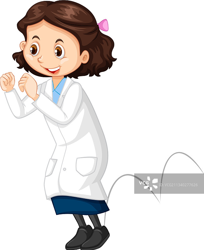 可爱的女孩卡通人物穿着科学实验室图片素材