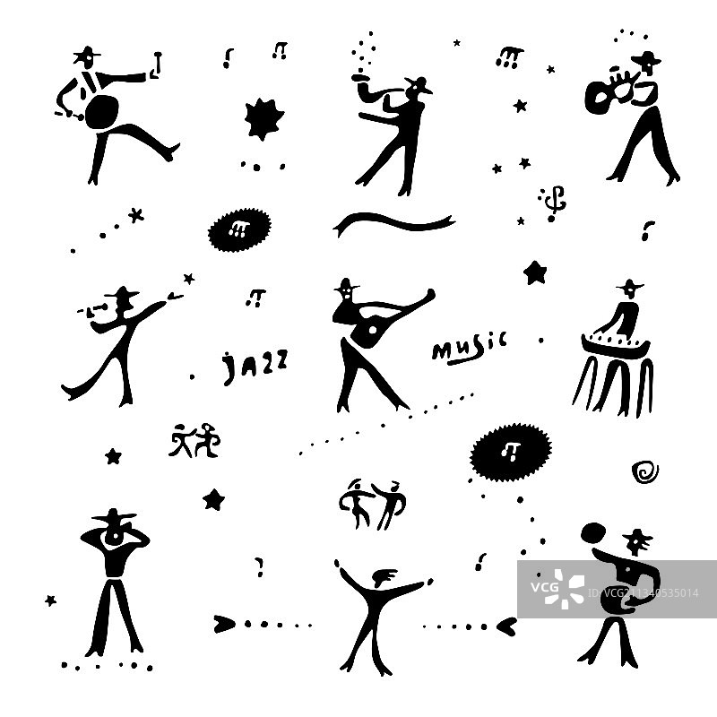 爵士乐队的乐手们乱涂乱画符号图片素材
