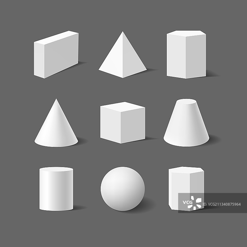 现实的白色基本3d形状设置几何形式图片素材