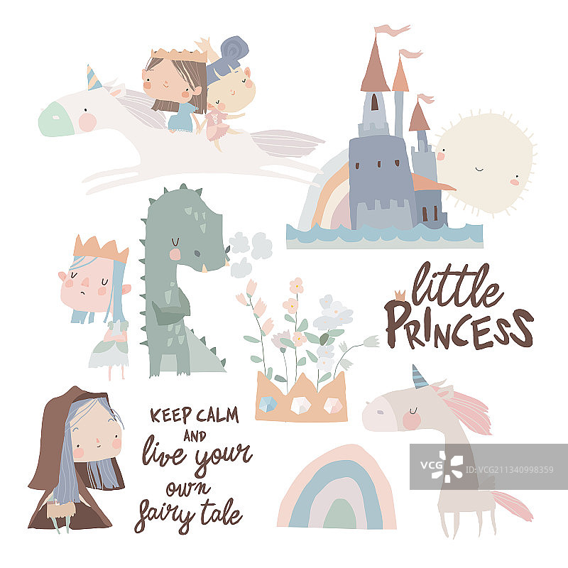 设置可爱的小公主龙和魔法图片素材