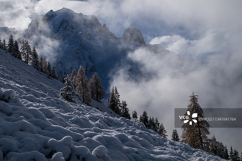 雪山在天空的衬托下的风景图片素材