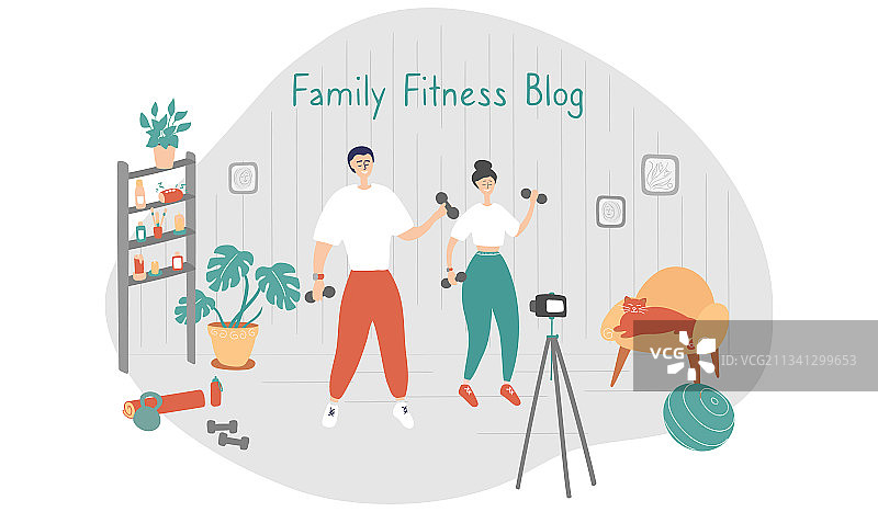 家庭健身博客的博主们正在记录图片素材