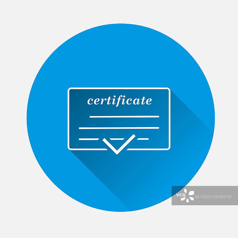 批准证书图标在蓝色背景平图片素材