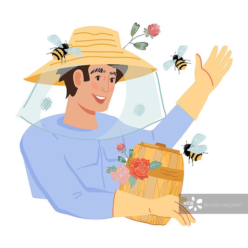 穿着蜜蜂保护服的养蜂人图片素材