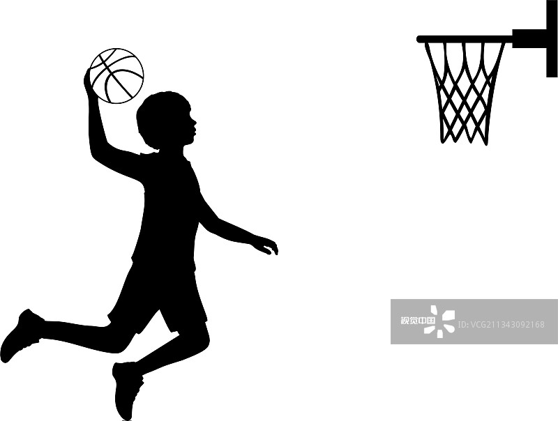 剪影男孩打篮球运动图片素材