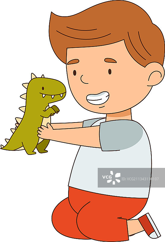 可爱的男孩玩着恐龙玩具玩得很开心图片素材