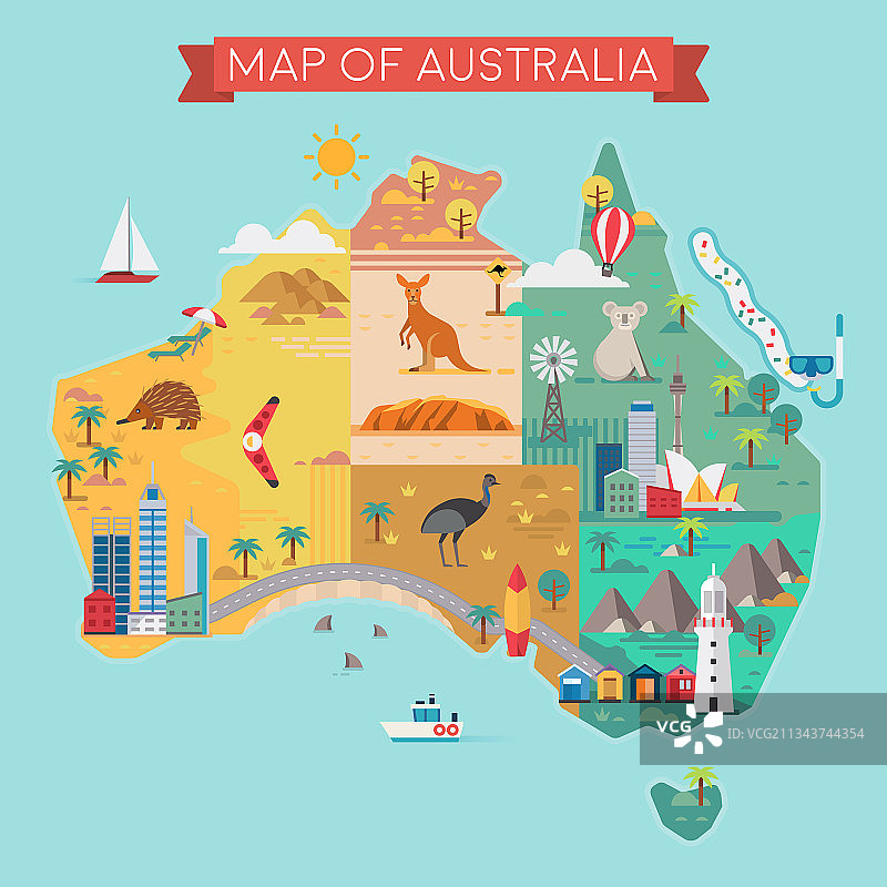 澳大利亚彩色地标地图图片素材