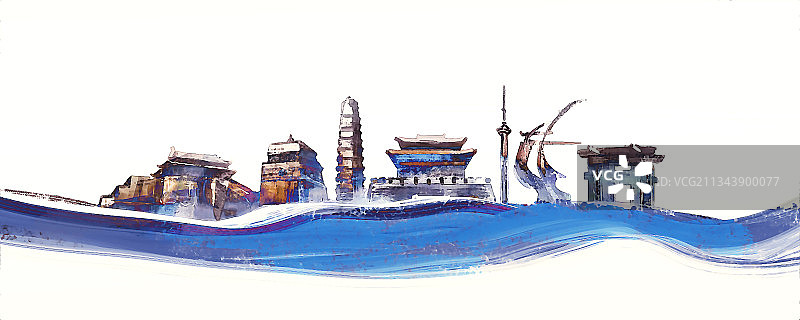 河南开封地标建筑艺术背景图片素材