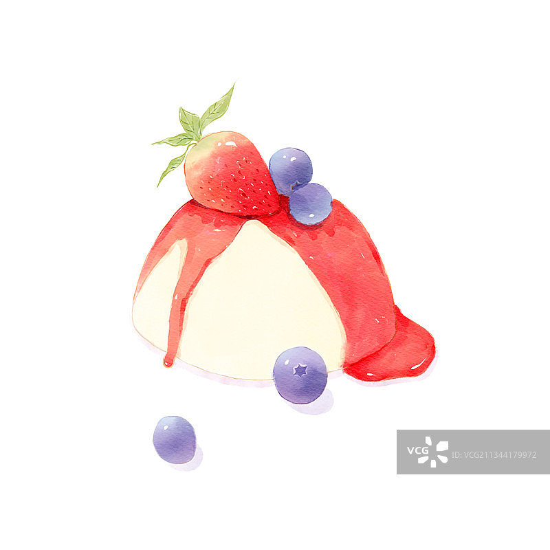 手绘水彩美食插画草莓小蛋糕图片素材