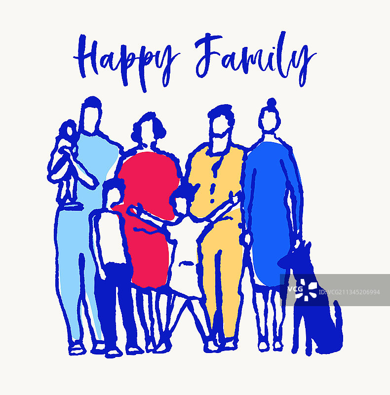 快乐的大家庭站在一起的狗图片素材