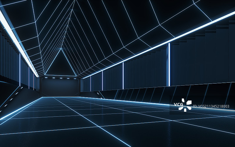 黑暗科技感空房间背景 3D渲染图片素材