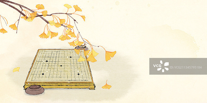 秋天节气户外围棋风景插画图片素材
