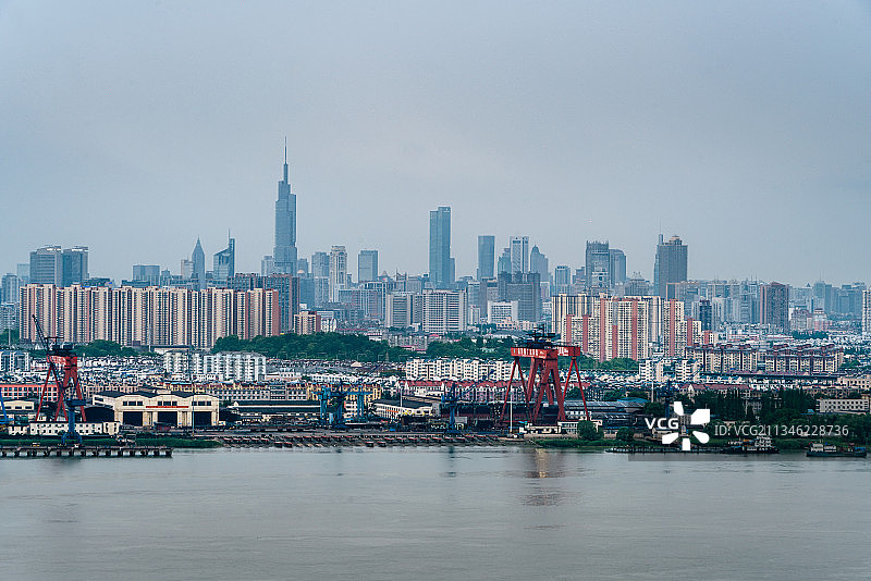 南京新街口高楼大厦与金陵船厂图片素材