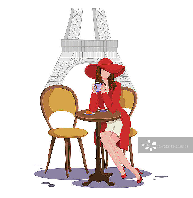 巴黎街头咖啡馆里的黑发女孩图片素材