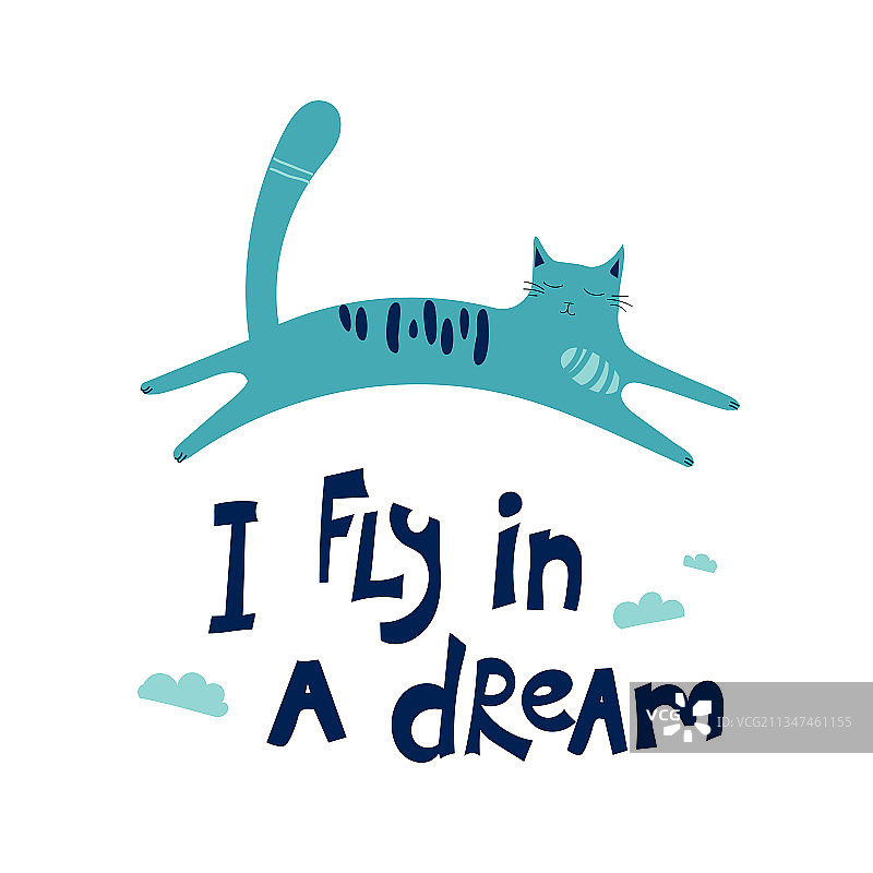 一只猫在云间梦中飞图片素材