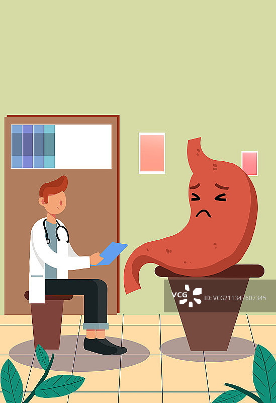 卡通手绘胃疼胃炎消化疾病治疗插画图片素材