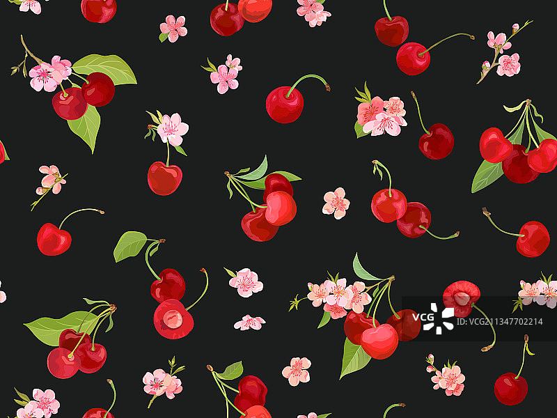 无缝樱桃图案与夏季浆果图片素材