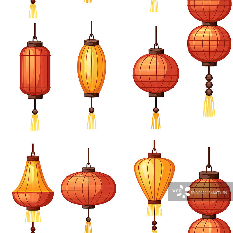 无缝图案设置中国灯笼图片素材