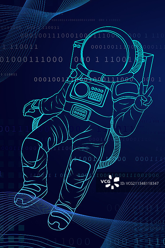蓝色科技感宇航员插画图片素材