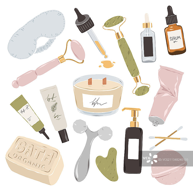玉石护肤品和美容护理工具图片素材