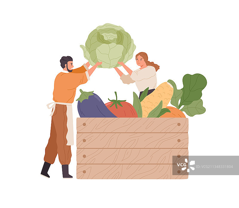 农夫向买家出售新鲜农场蔬菜图片素材