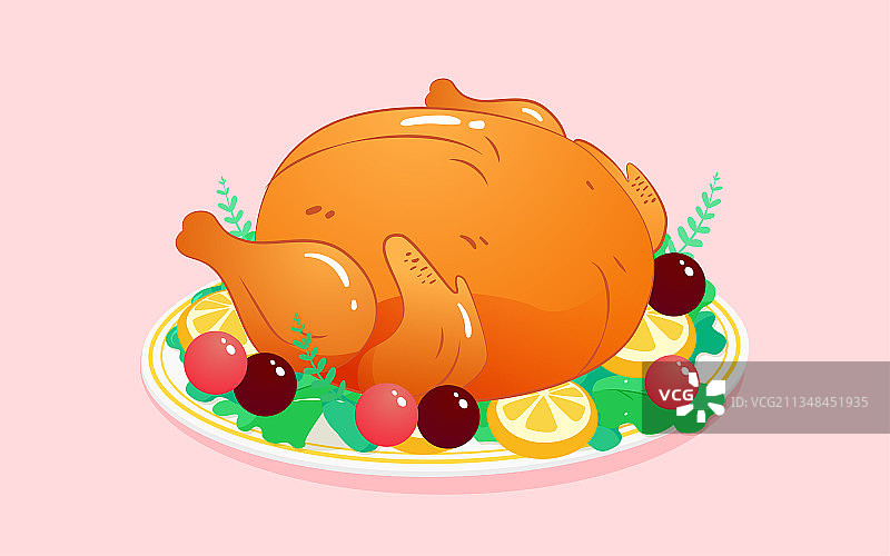 感恩节火鸡食物插画温暖晚餐美味菜肴海报图片素材