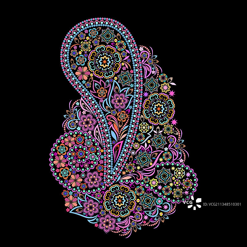 佩斯利-彩色花卉民间艺术图案图片素材
