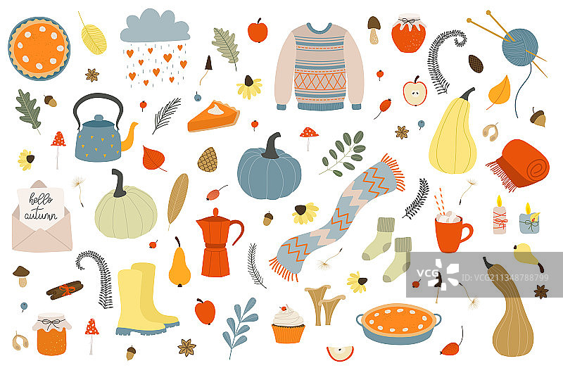 可爱的手绘秋天设定舒适的秋天季节图片素材