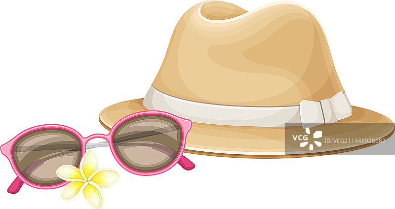 宽边草帽和沙滩太阳镜图片素材