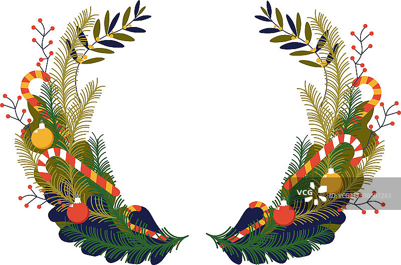 用松枝和铃铛编成的圣诞花环图片素材