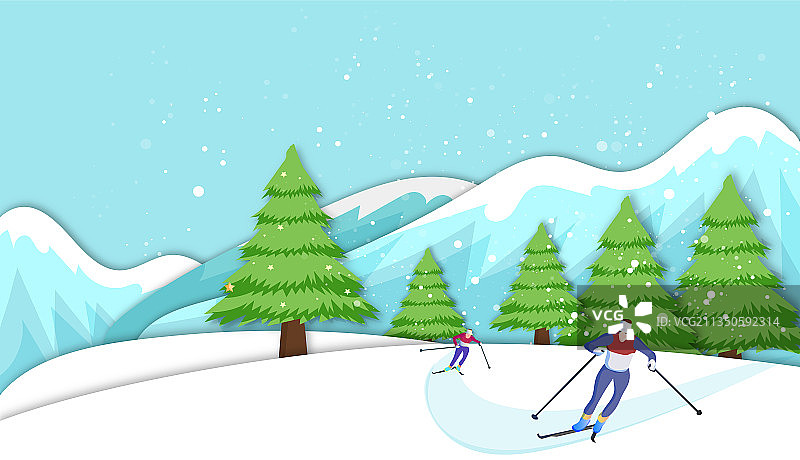 冬天运动员在滑雪场里滑雪比赛插画图片素材