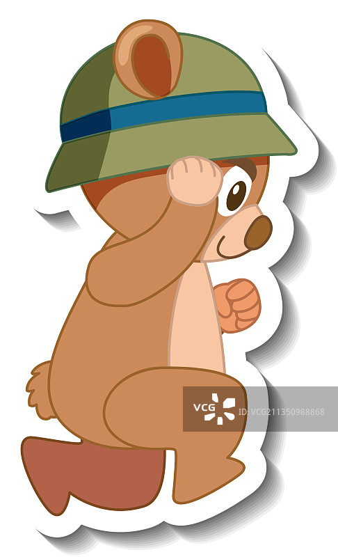 可爱的小熊卡通戴着帽子贴侧面图图片素材