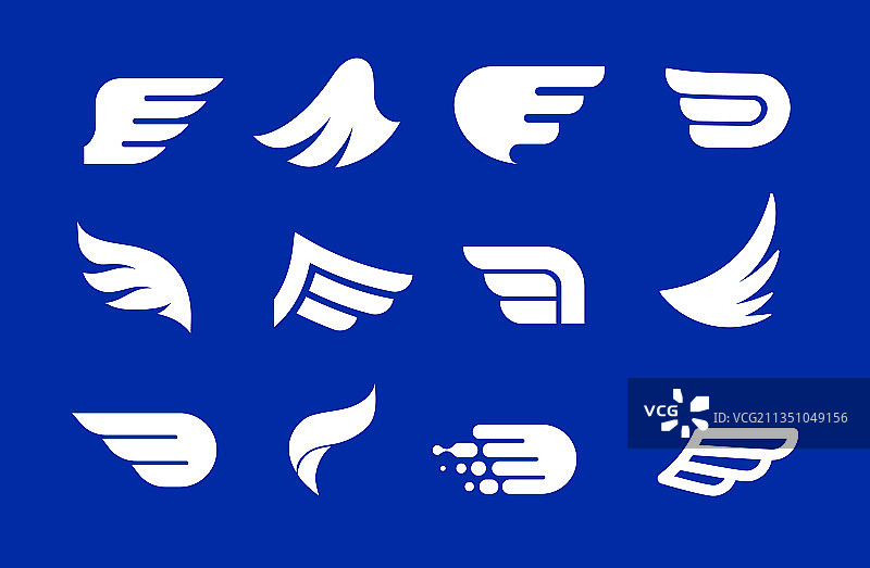 收集蓝色的翅膀标志，图标和符号图片素材