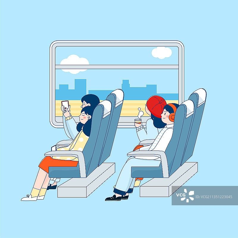 人们坐着高铁快乐出行矢量插画图片素材