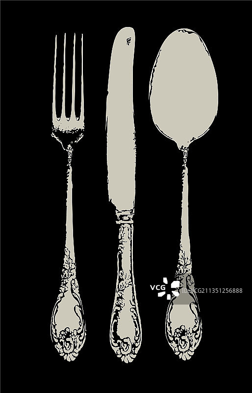 现实叉勺和刀在复古风格图片素材