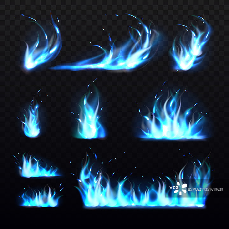 蓝色火焰逼真的冷燃烧效果3d图片素材