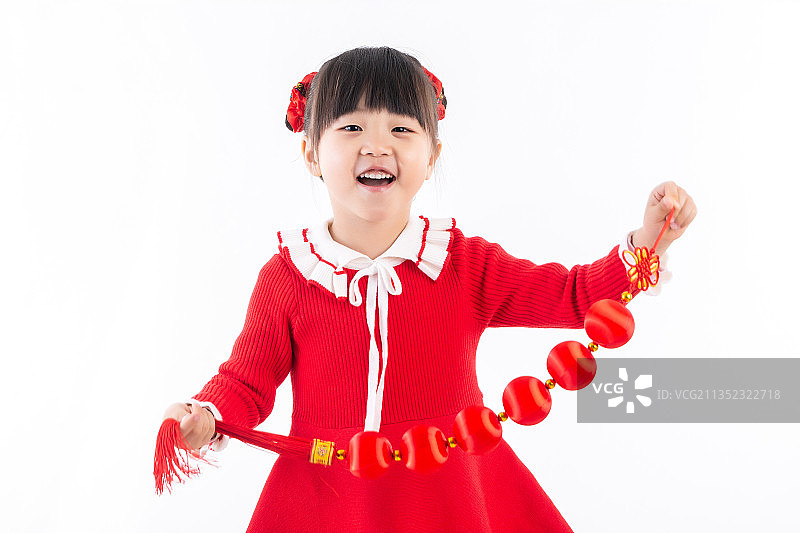 过新年的中国小女孩图片素材