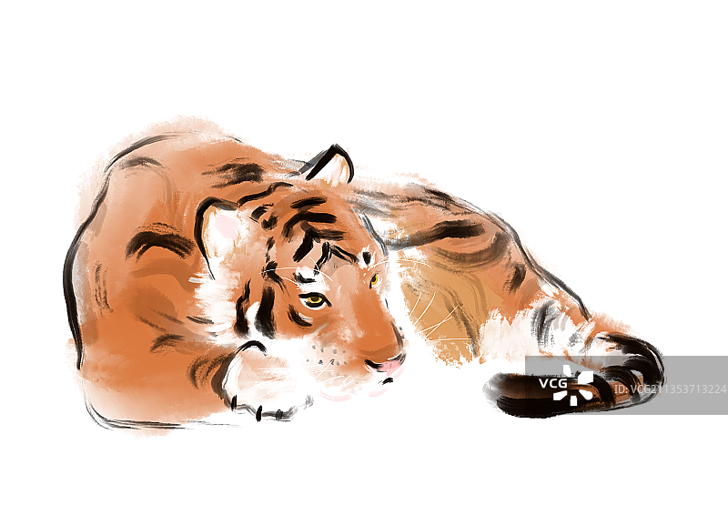 水墨中国画设计元素野生动物老虎图片素材